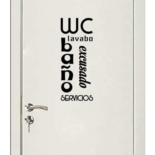 Spanish Wall Sticker Door Sign Porte Wc Lavabo Bano Excusado Servicios DIY Removable Vinyl Art Decals Room Decor