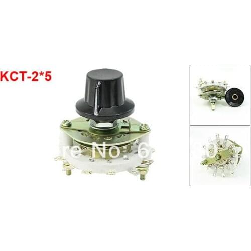 KCT-2*5 2P5T 2 Pole 5 Throw Position TV Radio Band Channel Selector Ceramic Rotary Switch w Plastic Knob