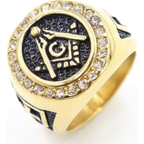 Classic Mens Retro Fashion Round Masonic G Cross Shield Ring