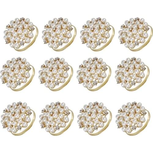 12 Pack Pearls Napkin Rings,Delicate Alloy Napkin Holder Ring Buckles perfect Table Setting Decor for Thanksgiving,Christmas,Wed