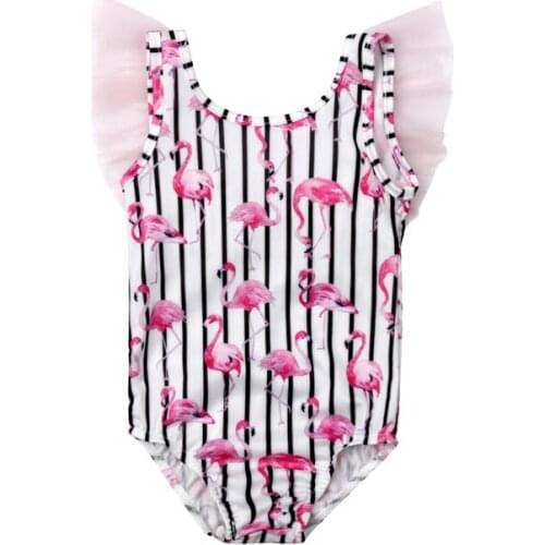Hirigin Swimwear for Toddler Girls Baby Kid Flamingo Striped Jumpsuit Swimsuit Swimming Costume Tulle Bathing Suit Beachwear