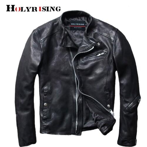 Genuine leather jackets for men korean style sheepskin leather coats slim motorcycle stand collar overcoats street biker 19623