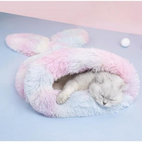 Cute Warm Rainbow Cat Bed Winter Summer Dog Bed Washable Comfortable Round Cat Bed Small Dog Home Mats Supplies