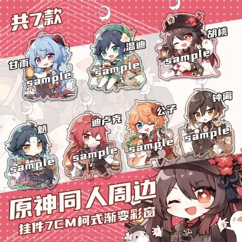 Anime Genshin Impact Diluc Ragnvindr Xiao Zhongli Hu Tao Ganyu Venti Cute Acrylic Keychain Pendant Toy Badge Brooch Pins