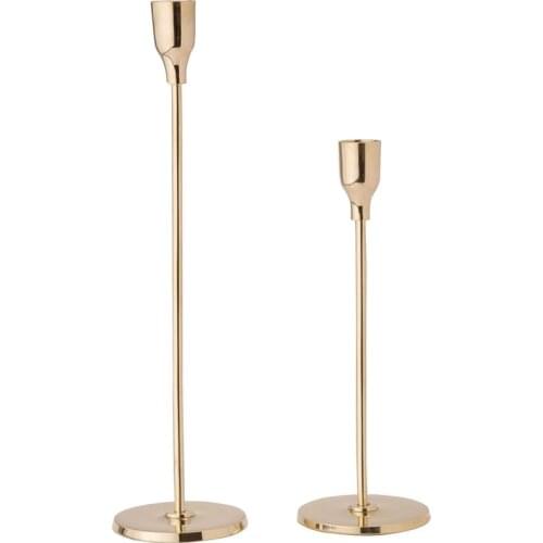 Gold Taper Candle Holder Set Candlesticks, Fits Standard Tapered Candles, for Kitchen Table or Home Decor, 2 Pack