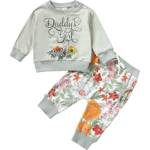OPPERIAYA Autumn Floral Print Clothes Casual Set Baby Girls Letter Print Long Sleeve O-neck Sweatshirts Drawstring Waist Trouser