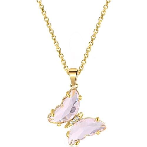 Necklaces For Women Aesthetic Romantic Butterfly 4 Colors Cubic Zirconia Choker Chain Jewellry Collars Fashion Jewelry N227