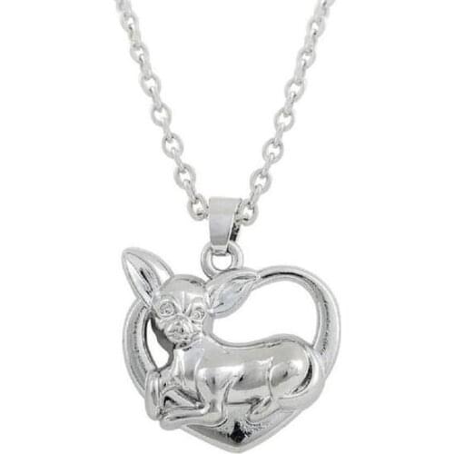 Chihuahua Heart Pendant Necklace Silver Plated Love Dog Puppy