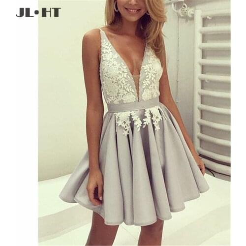 Charmming Homecoming Graduacion Dresses with White Lace Applique Satin Short Prom Dress Homecoming Dress