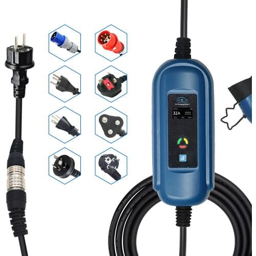 Adjustable car charging cable evse 32a saej1772 with CEE blue&red schuko power plug electric car charging sae j1772 ev connector