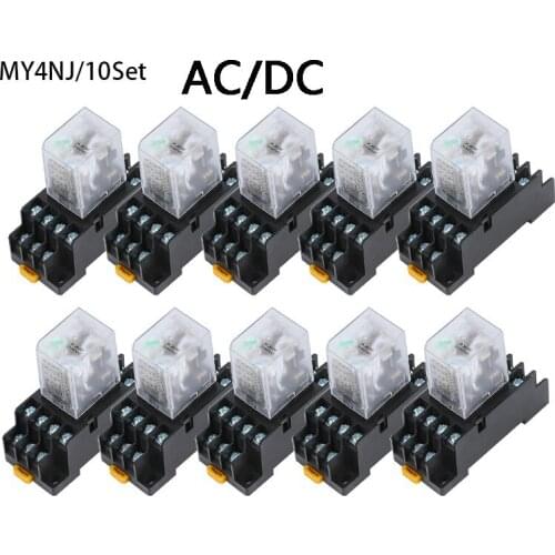 10PCS MY4NJ new patternDC 12V 24V 36V 48V 110V 220V 380V Coil 5A 4NO 4NC Power Relay DIN Rail 14 Pin time relay with socket base