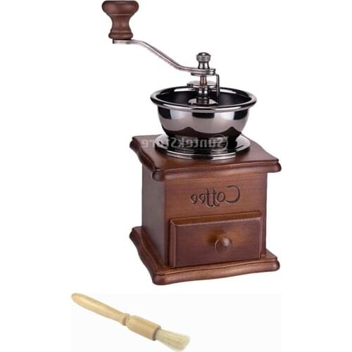 Hand Grinder Cleaning Brush Set Beech Wooden Base Manual Machine Homemade