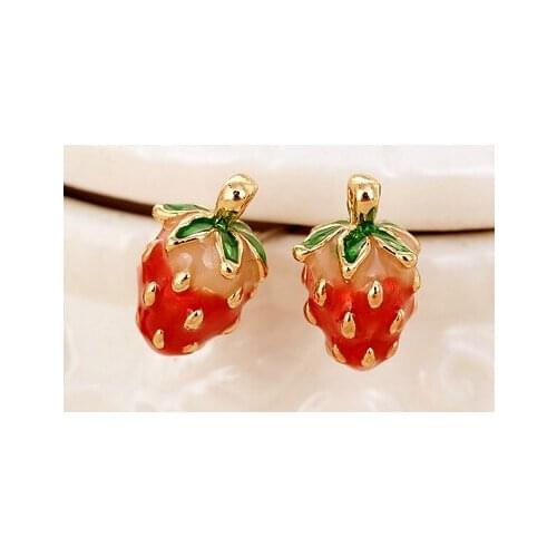 Sweet strawberry glaze alloy earrings gold yellow stud earring fashion jewelry