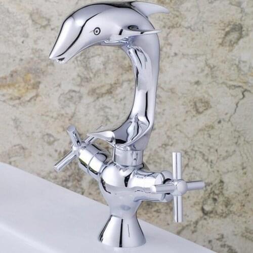 Bathroom Dolphin style wash basin faucet mixer tap, Toilet brass sink basin faucet chrome plated,Copper single hole basin faucet