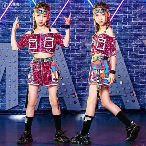 New Childrens Day Costumes Girls Sequined Jazz Dance Clothes Hip-Hop Street Dancing Stage Outfits Kids Catwalk Show Wear BL6620