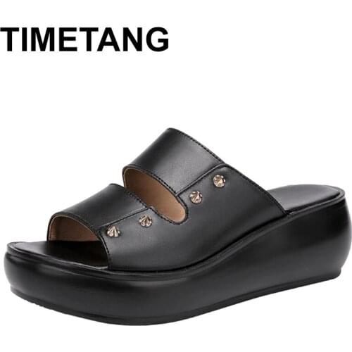 TIMETANG Wedges Middle Heel Sandal Women Summer New Fashion Soft Bottom Platform Open Toe Large Size 41 42 43 White Sandals