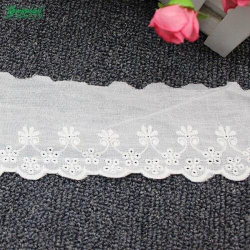 YACKALASI 15 Yds Cotton Lace Eyelet Embroidered Lace Fabrics White Black Swiss Cotton Voile Appliqued 3D Flower Trims Diy 6.5cm