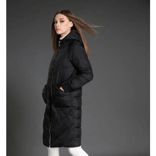 Women Winter Duck Down Coat Large Pocket Warm Hooded Down Coat Women Long Cocoon Style Winter Coat