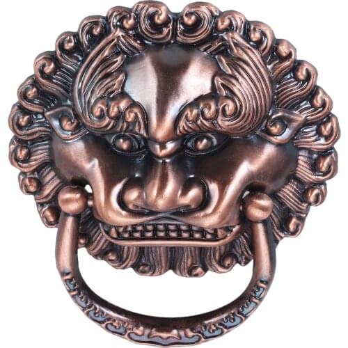 1set Lion Handle Red Copper Plastic Pull Retro Ring Knob Old Fashion Chinese style 80x77mm w/screws Decor Kitchen Drawer Cabinet