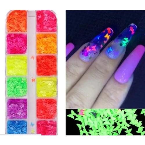 1 Box Butterfly Glitter 12 colors Neon Metallic 3mm Butterfly 12 Color Rainbow Assorted Iridescent Glitter Mix Butterfly Glitter