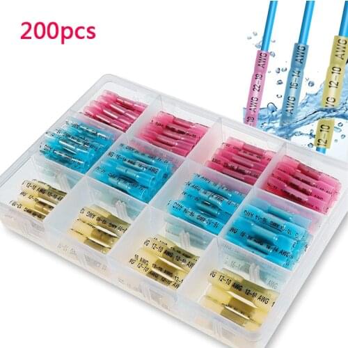 200pcs heat shrinkable pair wiring connector mixed suit combined waterproof insulated automobile wire and cable terminal