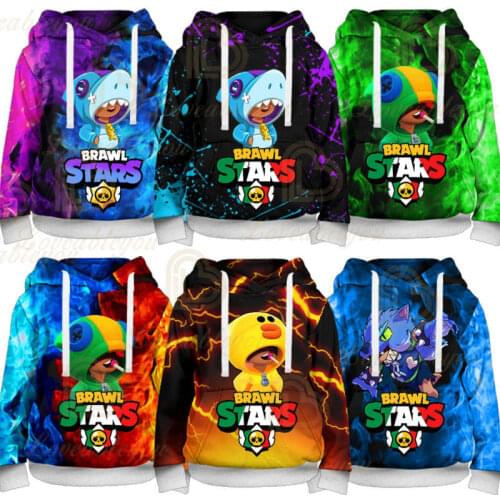 2021 Brawling Stars Hoodie Shark Leon Crow Sweatshirts Boys Girls Childrens Shoot Game 3D Print Womens Clothing Kids Tops