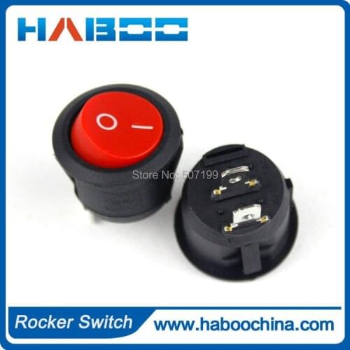 5pcs/lot 2pins 2positions mini rocker switch round head red color 10A 125V 6A 250V