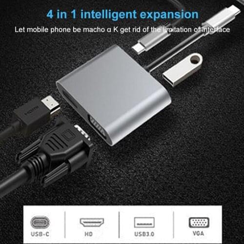 FD-L03 4 In 1Type-C To HDMI-compatible 4K VGA USB C 3.0 Hub Adapter For MacBook Nintendo Samsung S9 Dex Huawei P20 Xioami 10 TV