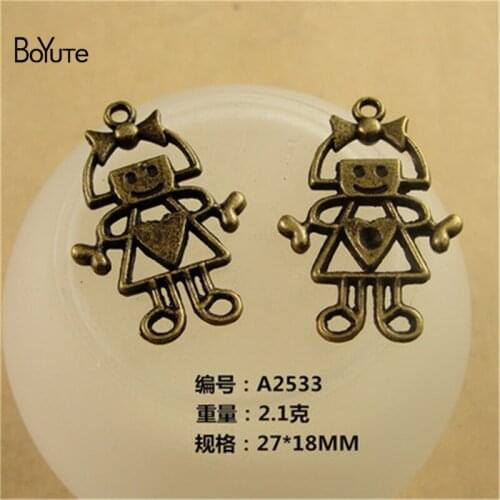 BoYuTe (60 Pieces/Lot) 27*18MM Antique Bronze Plated Zinc Alloy Bowknot Girl Charms Diy Craft Pendants for Jewelry Accessories