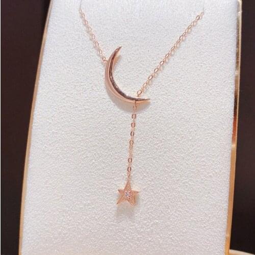MADALENA SARARA 18K Gold Moon Star Slide Chain Women Necklace Diamond Pave Setting Lady Chain Necklace Au 750