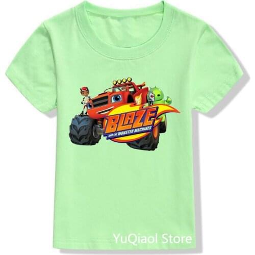 ChildrenS T-Shirts Cartoon Blaze And The Monster Machines T Shirt Baby Boys Clothes Summer Top Kids Green Tshirt Birthday Gift