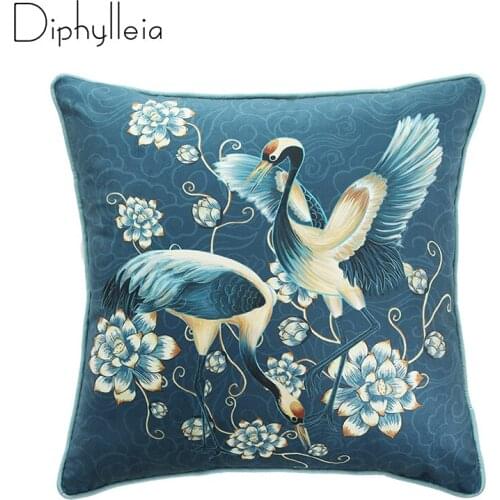 Diphylleia 2021 Retro Art Cushion Cover Blue Flying Cranes Throw Pillow Case Birds Decorative Pillow sham Housewarming Gift