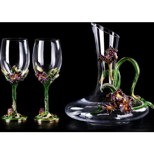 Enamel irises lead-free crystal glass red wine glass wakeup set Wine Glass cup Champagne Cup wedding gifts home Drinking utensil