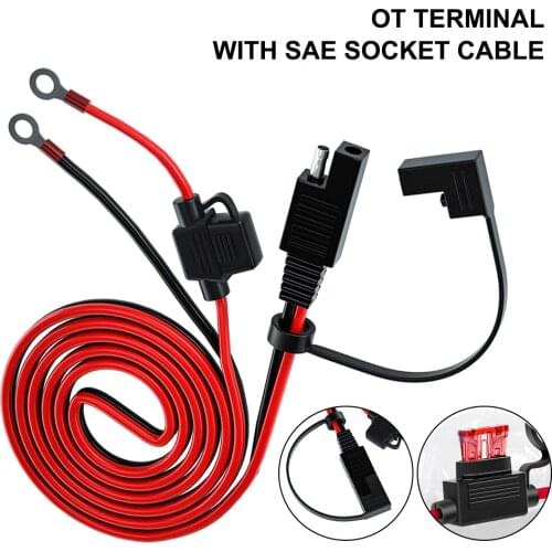 SAE to O Ring Terminal Connector with 10A Protection Fuse Extension Cord 140cm Cable Connector for Battery Charger/Maintainer