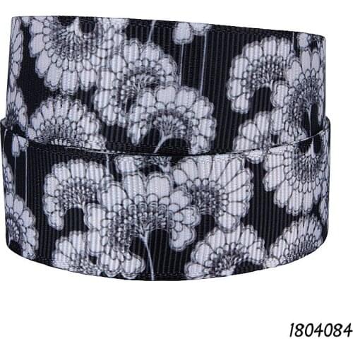 FLRA Ribbon (50 yards/lot) Flora Ribbons black patterns and white flower printed grosgrain ribbon