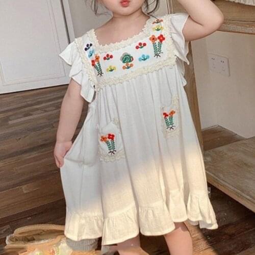 Summer Dresses 2021 Flying Sleeve Dress Three-Dimensional Embroidery Girl Clothes Children Dress Kid Clothes