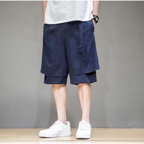 Chinese Style Summer Men Linen Pants 2021 Men Wide Leg Trousers Male Shorts Hip Hop Man Joggers Half Pants Track Pants 30574