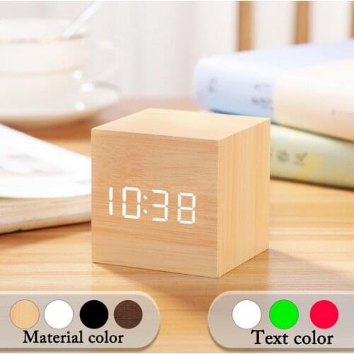 New Qualified Digital Wooden LED Alarm Clock Wood Retro Glow Clock Desktop Table Decor Voice Control Snooze Function Desk Tools