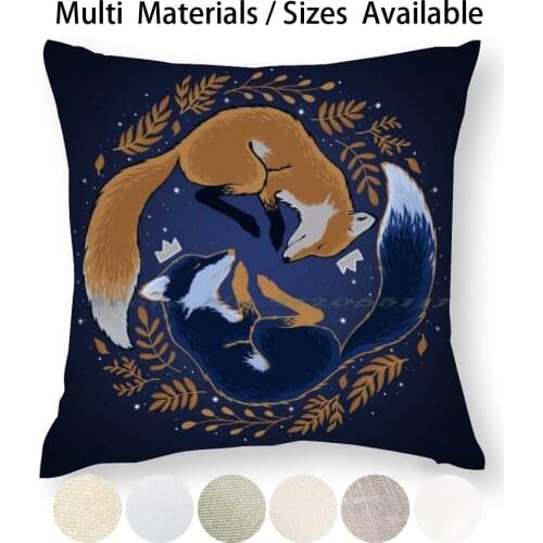 Night Foxes Pillow Case Throw Pillow Cover Cotton Linen Flax Fox Night Forest Leaf King Golden Stars Creative Trending Vintage