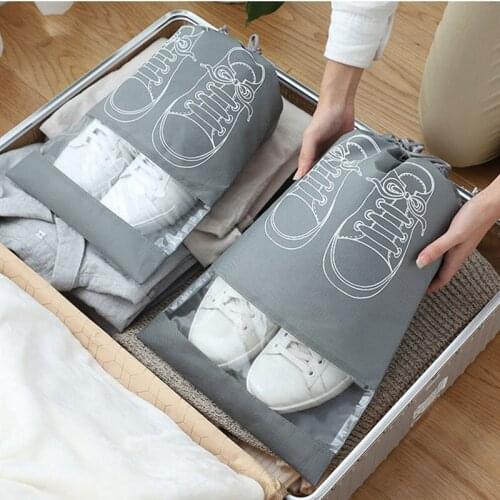 Non Woven Beam Waterproof Shoes Package Transparent Portable Dust proof New Drawstring Hanging Travel Foldable Tote Luggage Bag