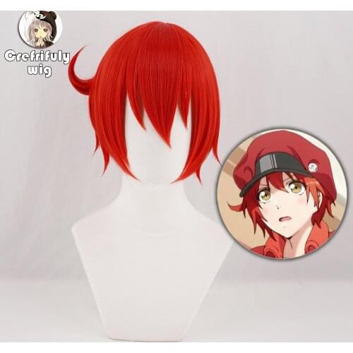 Cells at Work Red Blood Cell Cosplay Wig Short Costume Synthetic Hair Halloween Costume RBC Seqkeqkyuu Play Wigs + Wig Cap