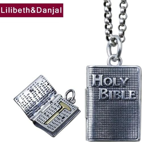 Holy Bible Pendant 100% Pure 925 Sterling silver Free black leather rope Jewelry Men Women Necklace Pendant 2020 New Arrival P07