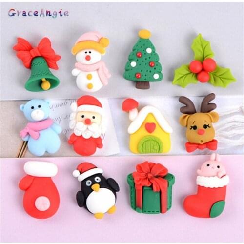 10pc Flat back Resin Santa Claus Man Tree Leves charms necklace pendant keychain Christmas DIY decoration penguin birds rabbit