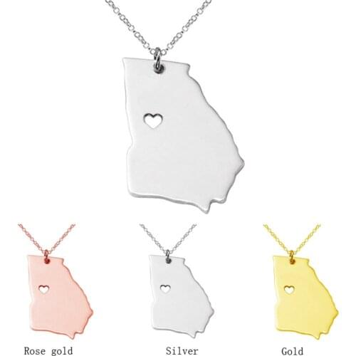 SUTEYI Blank Stainless Steel Georgia Necklace Rose Gold Silver Color Hollow Heart United States Map Pendants Fashion Jewelry