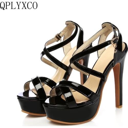 QPLYXCO 2017 Summer Genuine leather Style Sandals fashion Big Size 30-48 Lady Super High Heel(13CM) wedding Party shoes 431-3