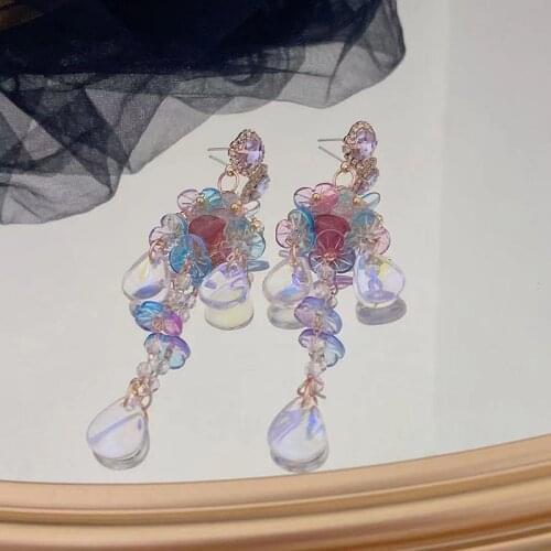 Fashion Crystal Transparent Acrylic Chiffon Flower Handmade Earrings For Women 2021 Elegant New Jewelry