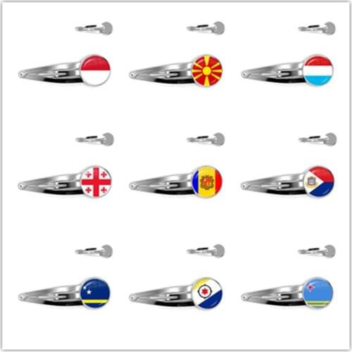 MCO,Macedonian, Luxembourg, Georgia, Andorra, Eilandgebied Sint Maarten,Curacao,Bonaire, Aruba Nation Flag Glass Hair Pins