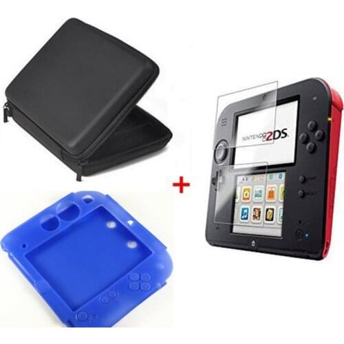 Silicone case+Protect Clear Touch Film Screen Guard+Black EVA Protector Hard Travel Carry Case Pouch bag for nintend 2DS 3 in 1