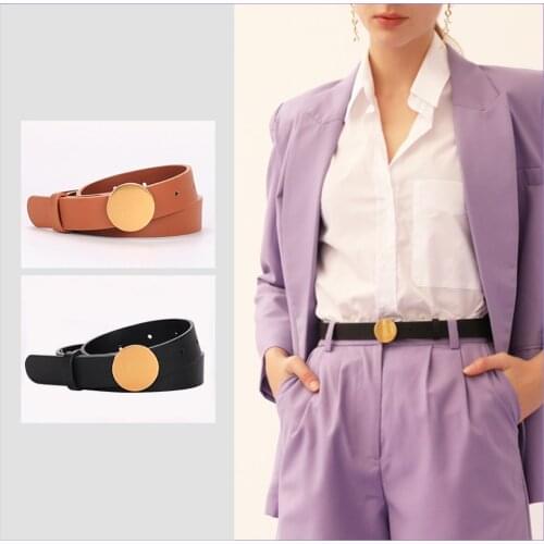 Retro Round Buckle Women Decorative Belt Casual Style Black Waistband Unisex Couple Cummerbunds for Jeans Pants