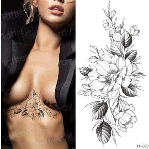 Waterproof Temporary Tattoo Sticker sexy girl flowers compass large size black art tatto flash fake tattoos for men women girls